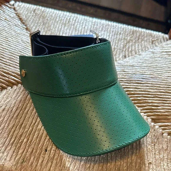Fenix sportier Green Perforated Italian leather Visor Hat with gold hardware - Picture 3 of 11